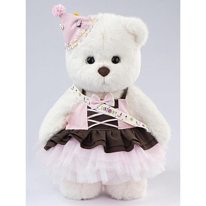 Медведь Lina TeddyTales "С днем рождения", с длинной шерстью, L, белый, 38 см